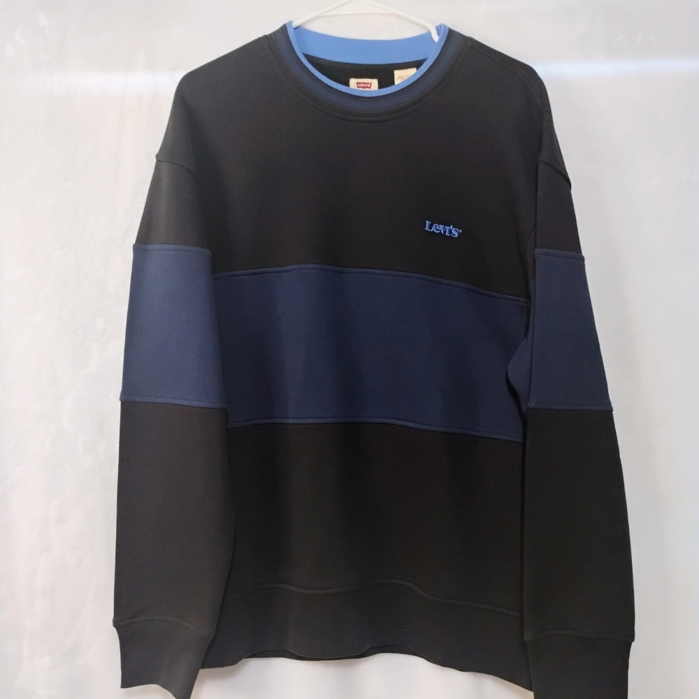 Levis Crewneck Colorblock Stripe Sweatshirt Mens‎ Large Blue Black Pullover P